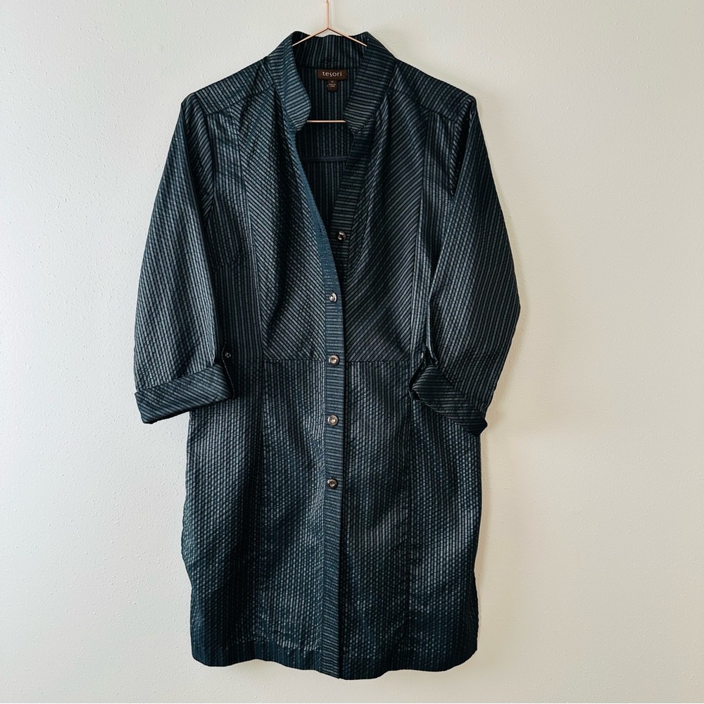 Tesori black striped long sleeve button down tunic dress - Picture 6 of 10